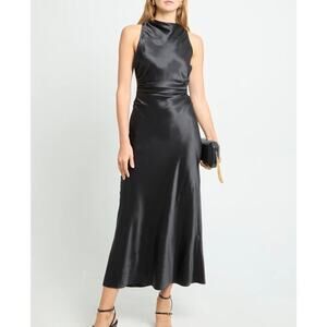 NWT o.p.t Nora Criss Cross Back Halter 100% Silk Dress Black Size 4